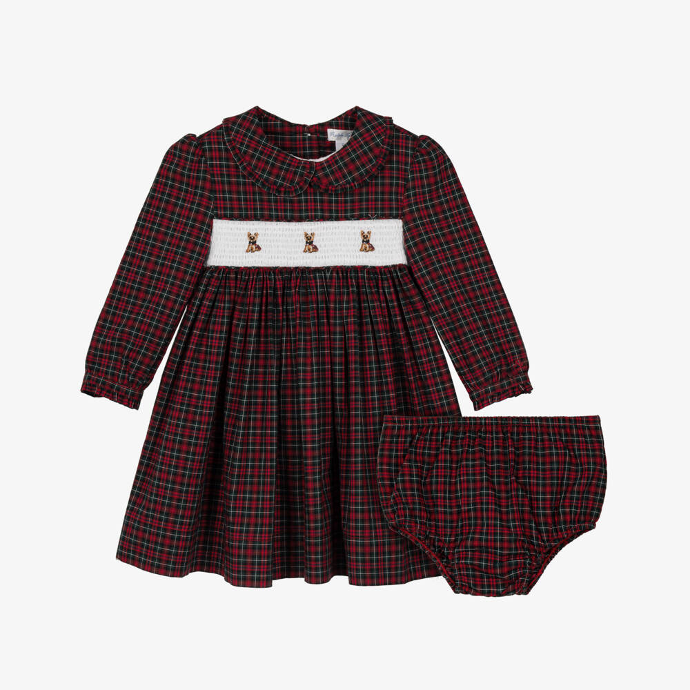 Ralph Lauren-Baby Girls Red Tartan Dress with Smocked Panel | Childrensalon