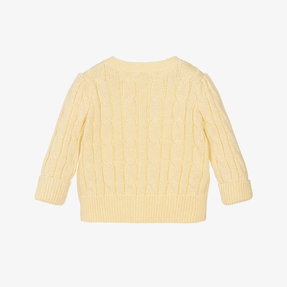 Ralph Lauren-Baby Girls Sparkly Yellow Cotton Cable Knit Cardigan | Childrensalon