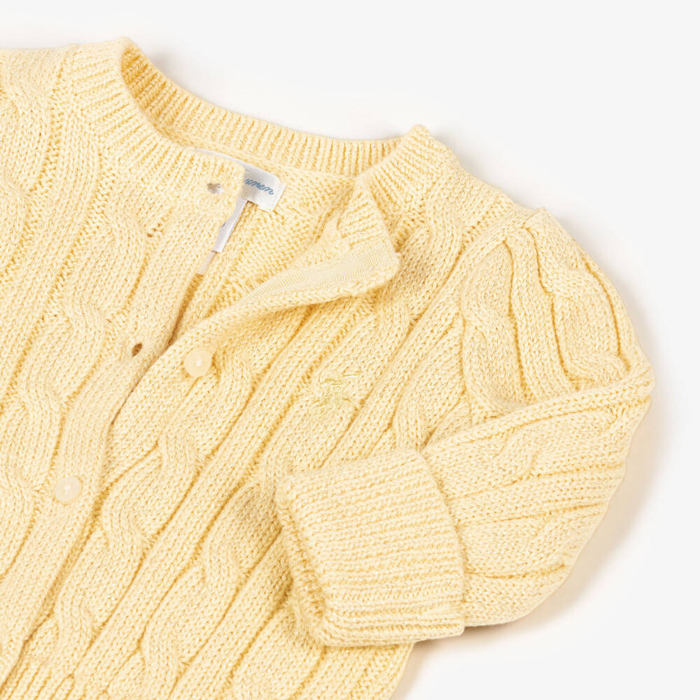 Ralph Lauren-Baby Girls Sparkly Yellow Cotton Cable Knit Cardigan | Childrensalon
