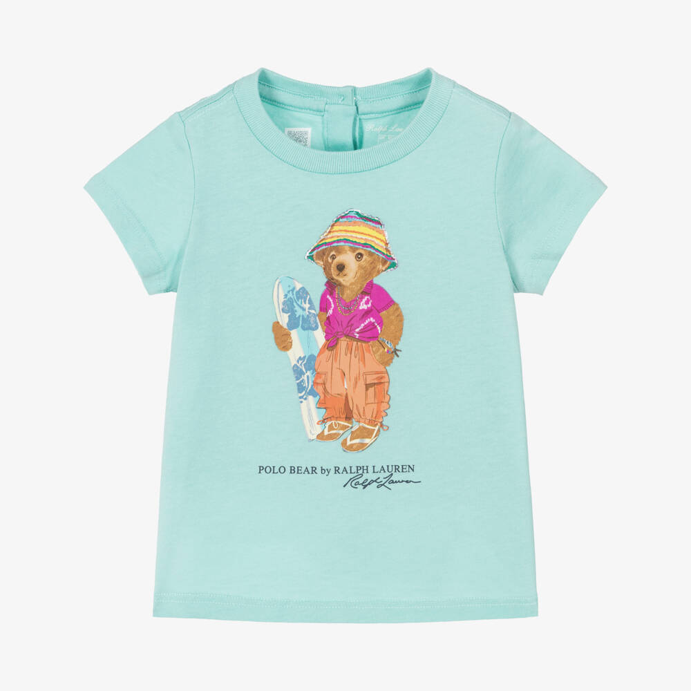 Ralph Lauren-Baby Girls Turquoise Blue Polo Bear T-Shirt | Childrensalon
