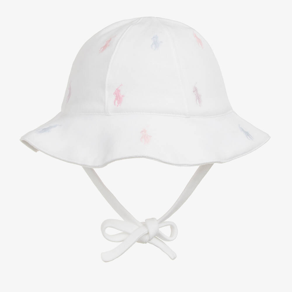 Ralph Lauren-قبعة شمس قطن لون أبيض للمولودات | Childrensalon