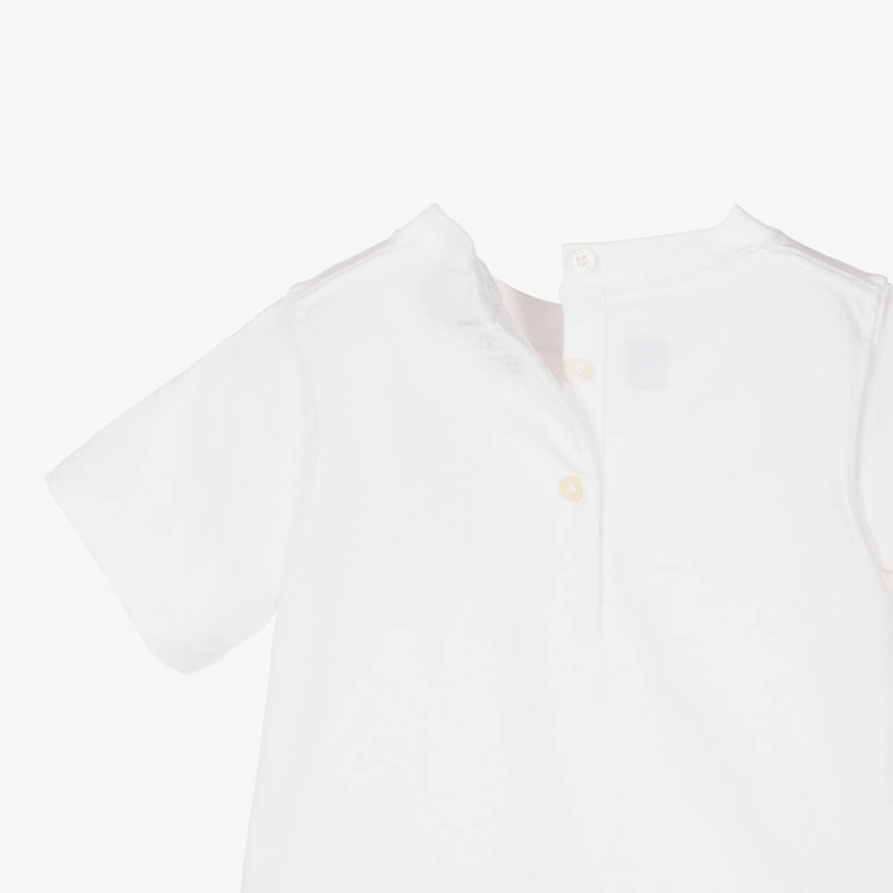 Ralph Lauren-Baby Girls White Cotton T-Shirt with Polo Bears Print | Childrensalon