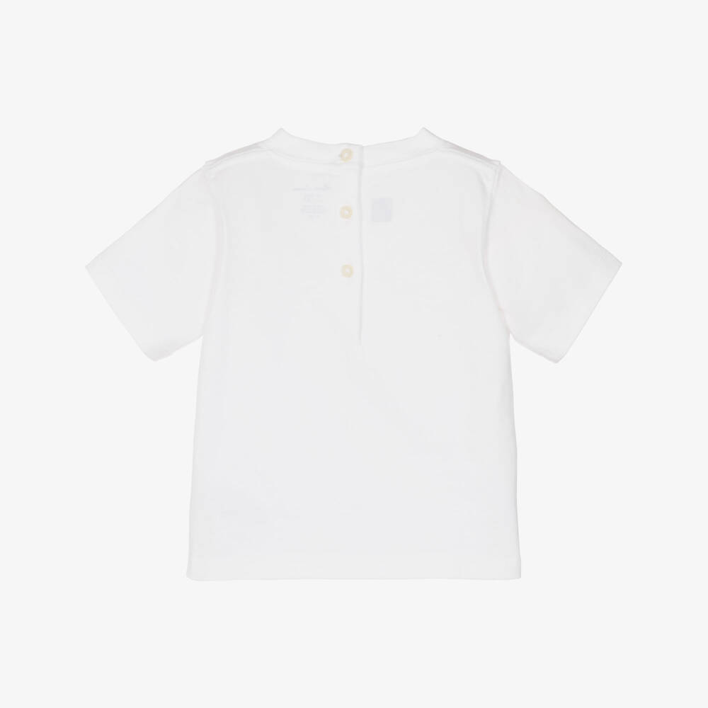 Ralph Lauren-Baby Girls White Cotton T-Shirt with Polo Bears Print | Childrensalon