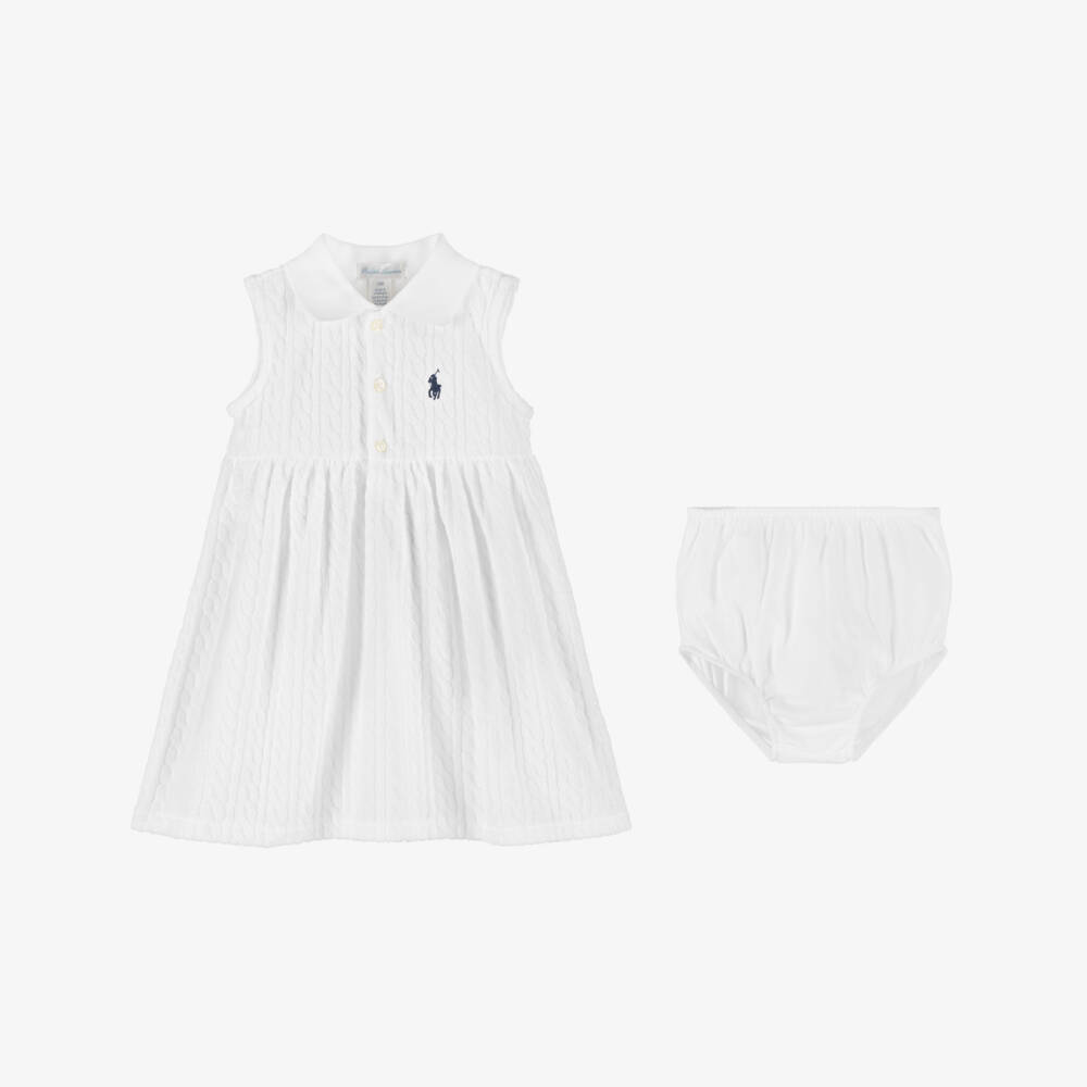 Ralph Lauren-Baby Girls White Towelling Sleeveless Dress | Childrensalon
