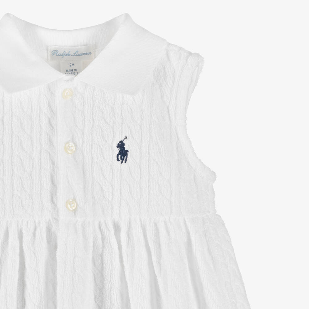 Ralph Lauren-Baby Girls White Towelling Sleeveless Dress | Childrensalon