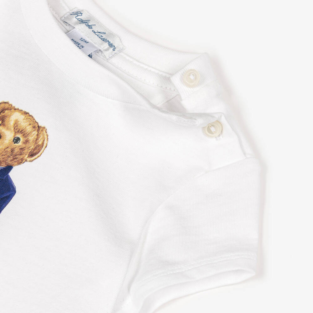 Ralph Lauren-Baby Girls White Wimbledon Collection Dress with Polo Bear | Childrensalon