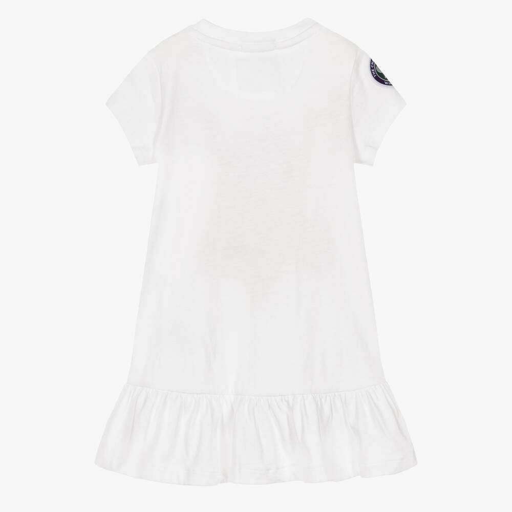 Ralph Lauren-Baby Girls White Wimbledon Collection Dress with Polo Bear | Childrensalon