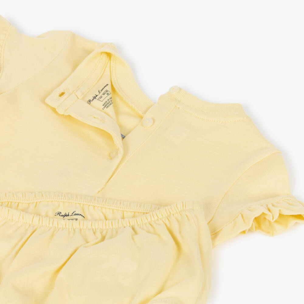 Ralph Lauren-Baby Girls Yellow Cotton Jersey Dress with Polo Bear Motif | Childrensalon