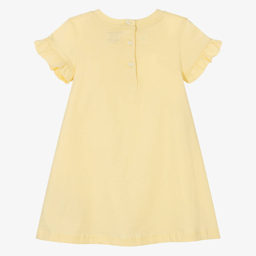 Ralph Lauren-Baby Girls Yellow Cotton Jersey Dress with Polo Bear Motif | Childrensalon