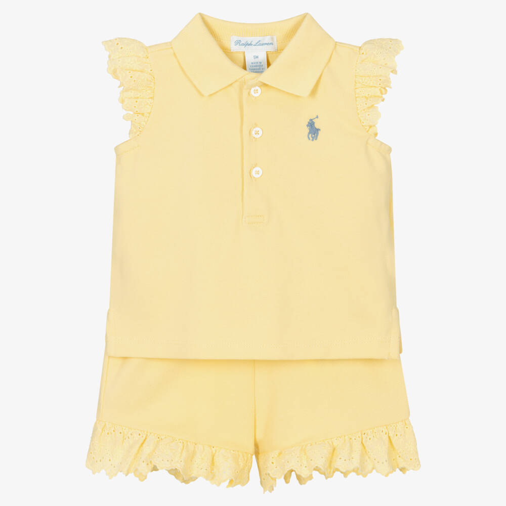 Ralph Lauren-Baby Girls Yellow Piqué Shorts Set with Ruffle Trims | Childrensalon