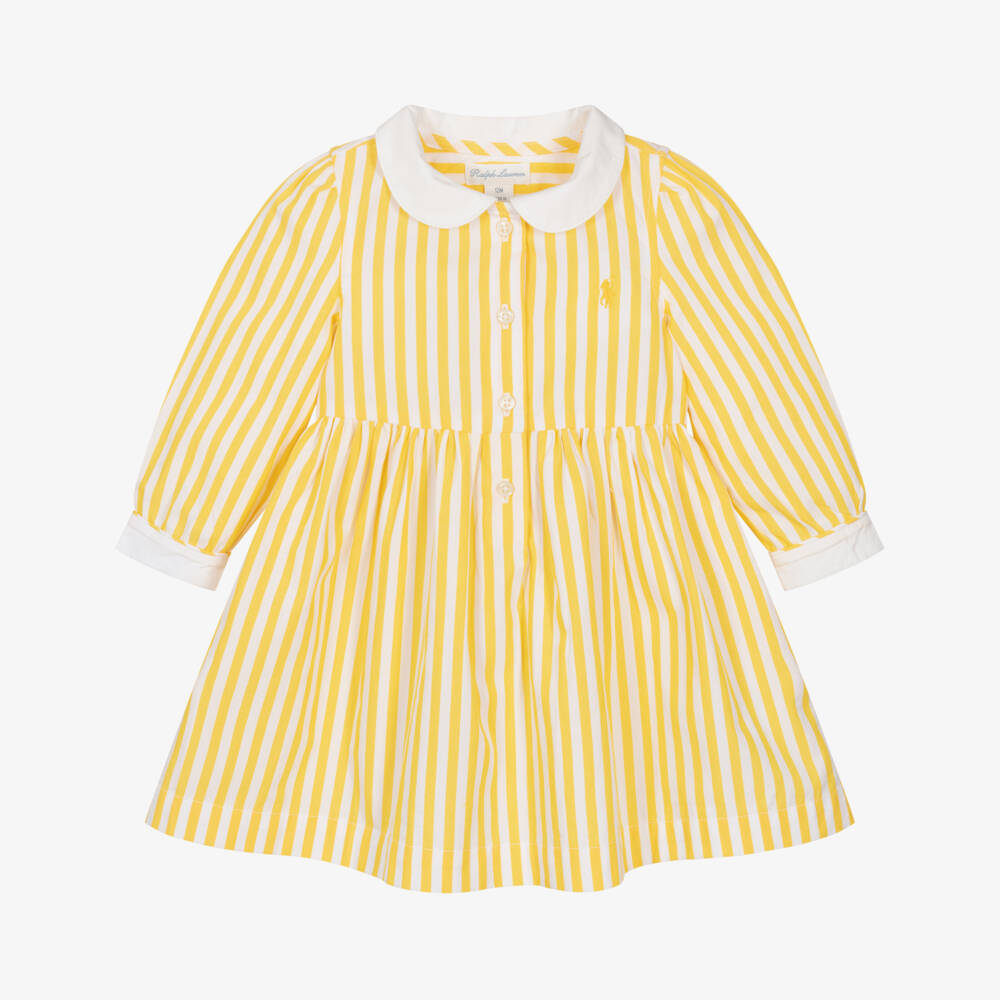 Ralph Lauren-Baby Girls Yellow & White Striped Cotton Dress | Childrensalon