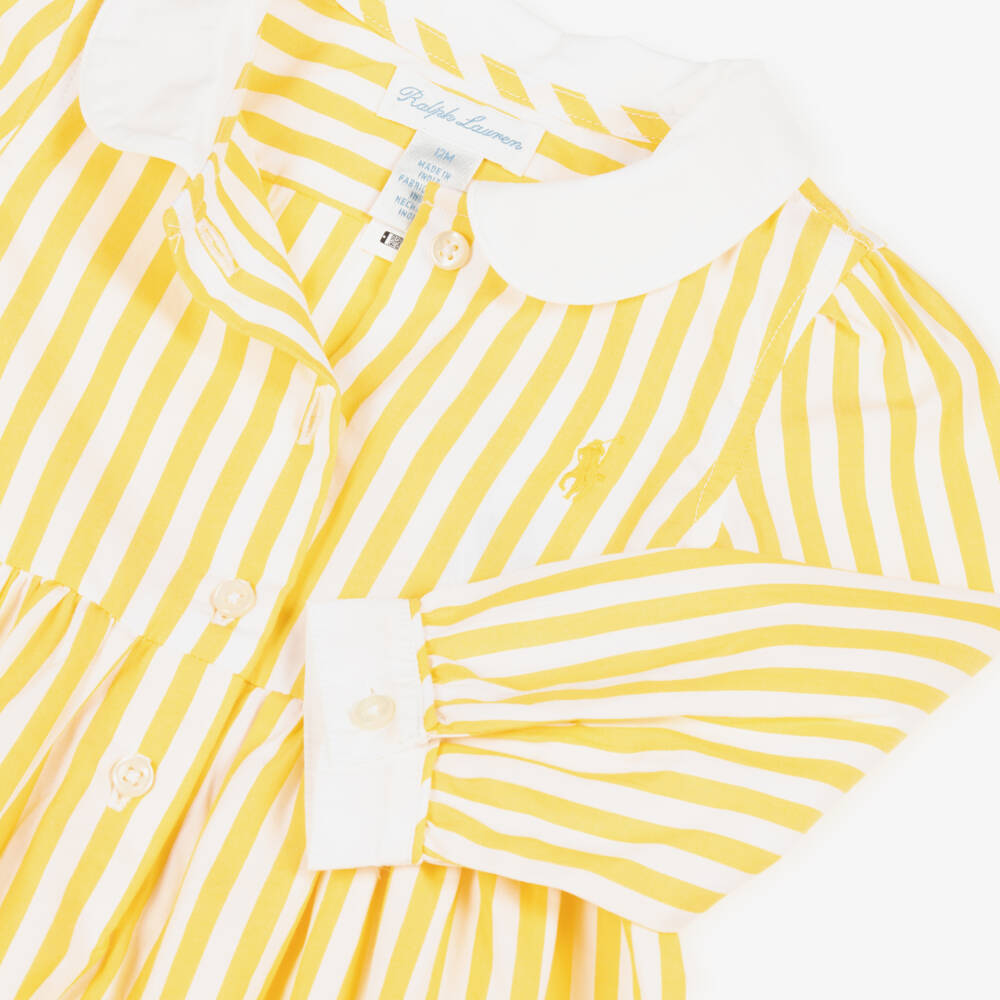 Ralph Lauren-Baby Girls Yellow & White Striped Cotton Dress | Childrensalon