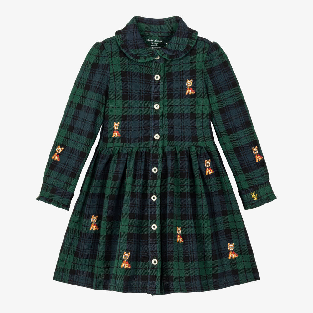 Ralph Lauren-Baby Green & Navy Tartan Shirt Dress | Childrensalon