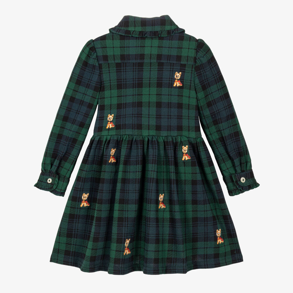 Ralph Lauren-Baby Green & Navy Tartan Shirt Dress | Childrensalon