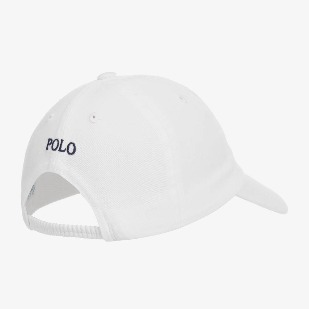 Ralph Lauren-Baby White Cotton Embroidered Pony Cap | Childrensalon