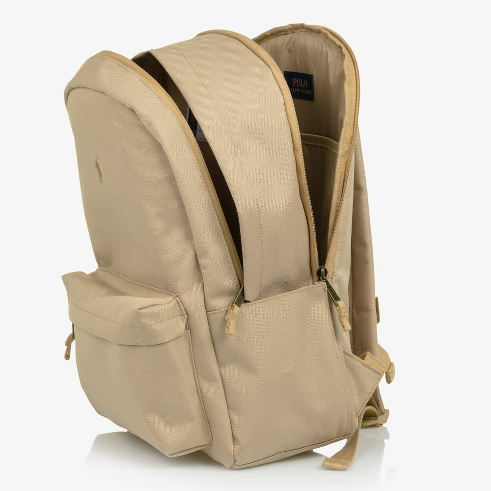 Ralph Lauren-Beige Canvas Pony Logo Backpack (45cm) | Childrensalon