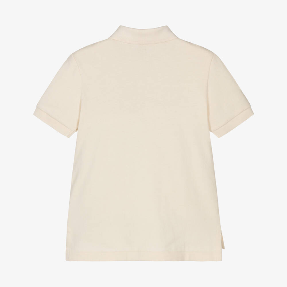 Ralph Lauren-Boys Beige Cotton Piqué Polo Shirt with Embroidered Logo | Childrensalon