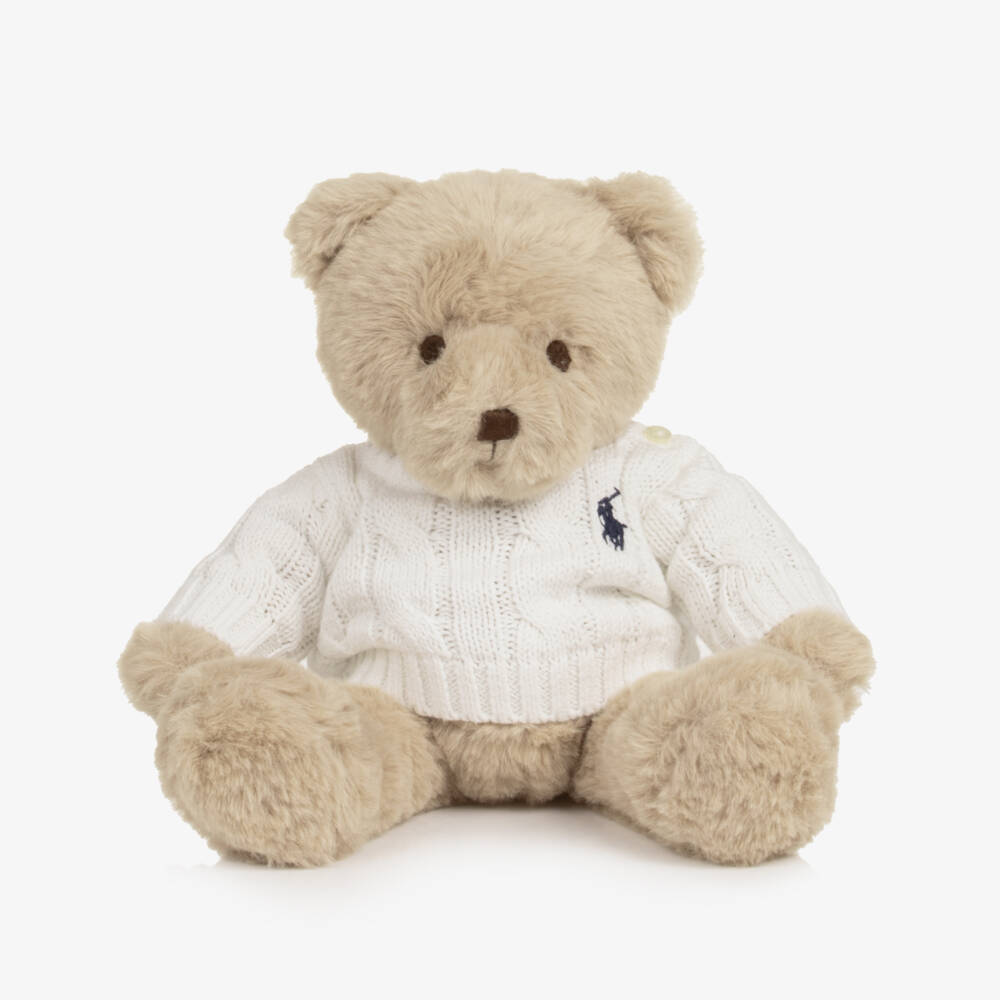 Ralph Lauren-Beige Polo Bear Soft Toy with Ivory Sweater | Childrensalon