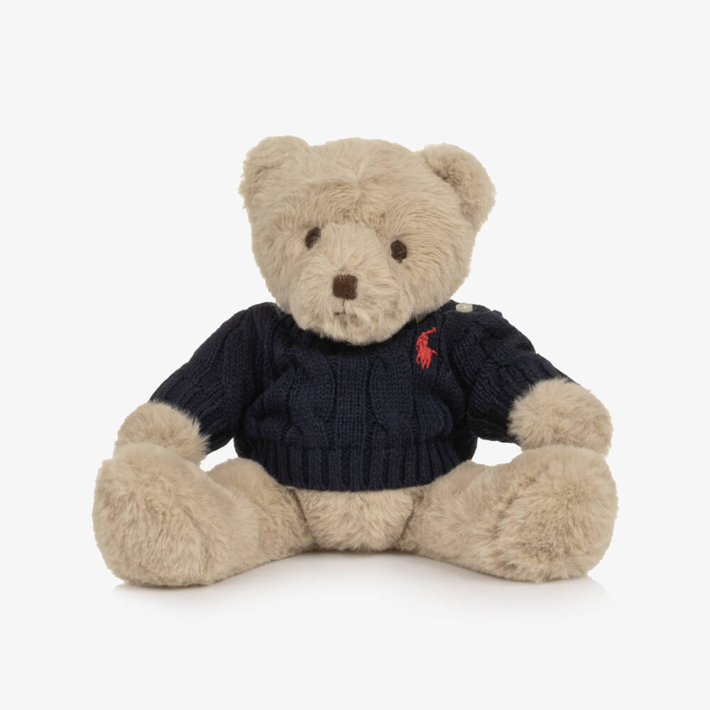 Ralph Lauren-Beige Polo Bear Soft Toy with Navy Blue Sweater | Childrensalon