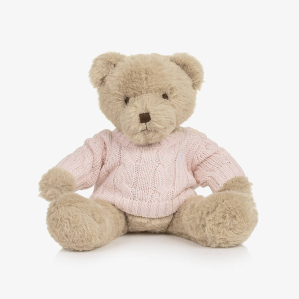 Ralph Lauren-Beige Polo Bear Soft Toy with Pink Sweater | Childrensalon