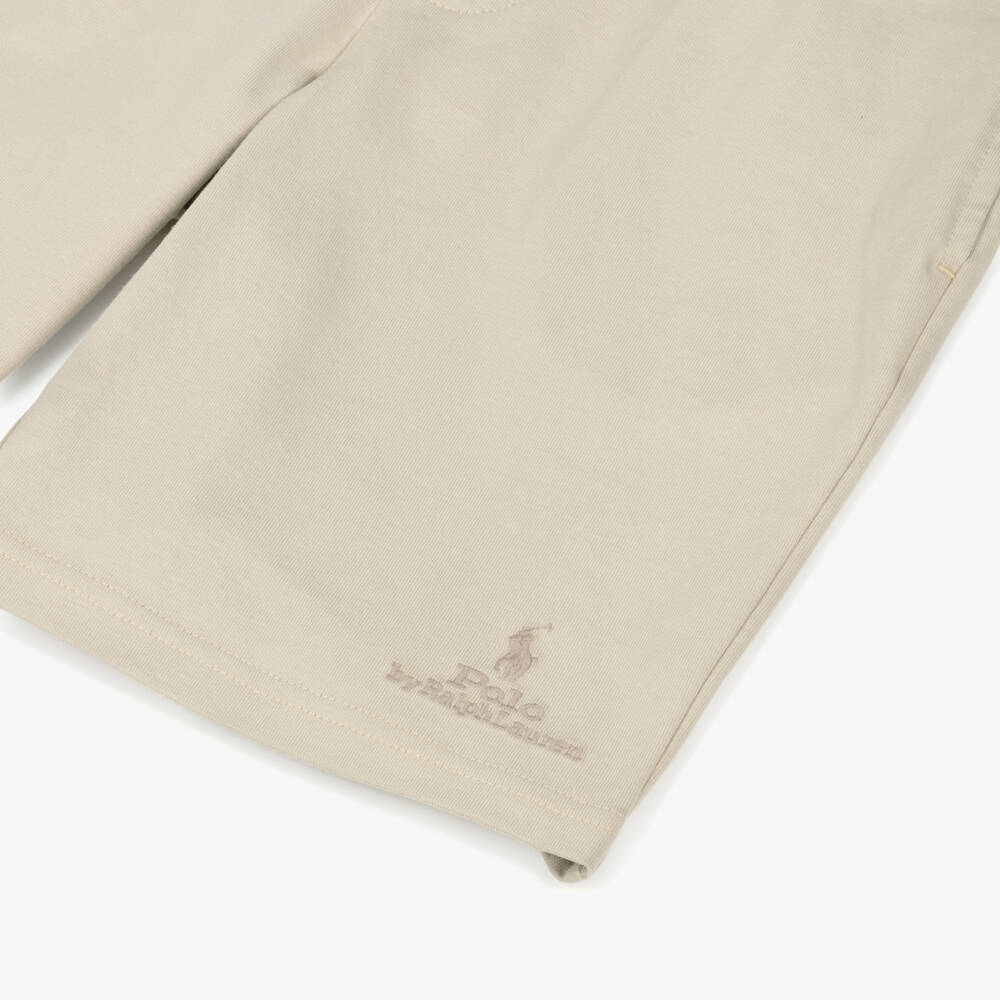 Ralph Lauren-Boys Beige Cotton Jersey Drawstring Shorts | Childrensalon