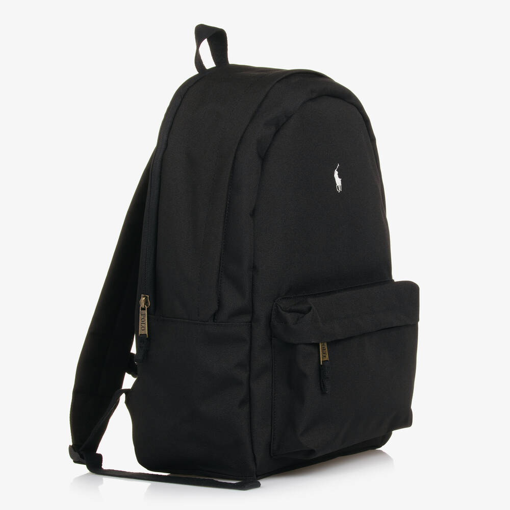 Ralph Lauren-Black Canvas Pony Logo Backpack (45cm) | Childrensalon