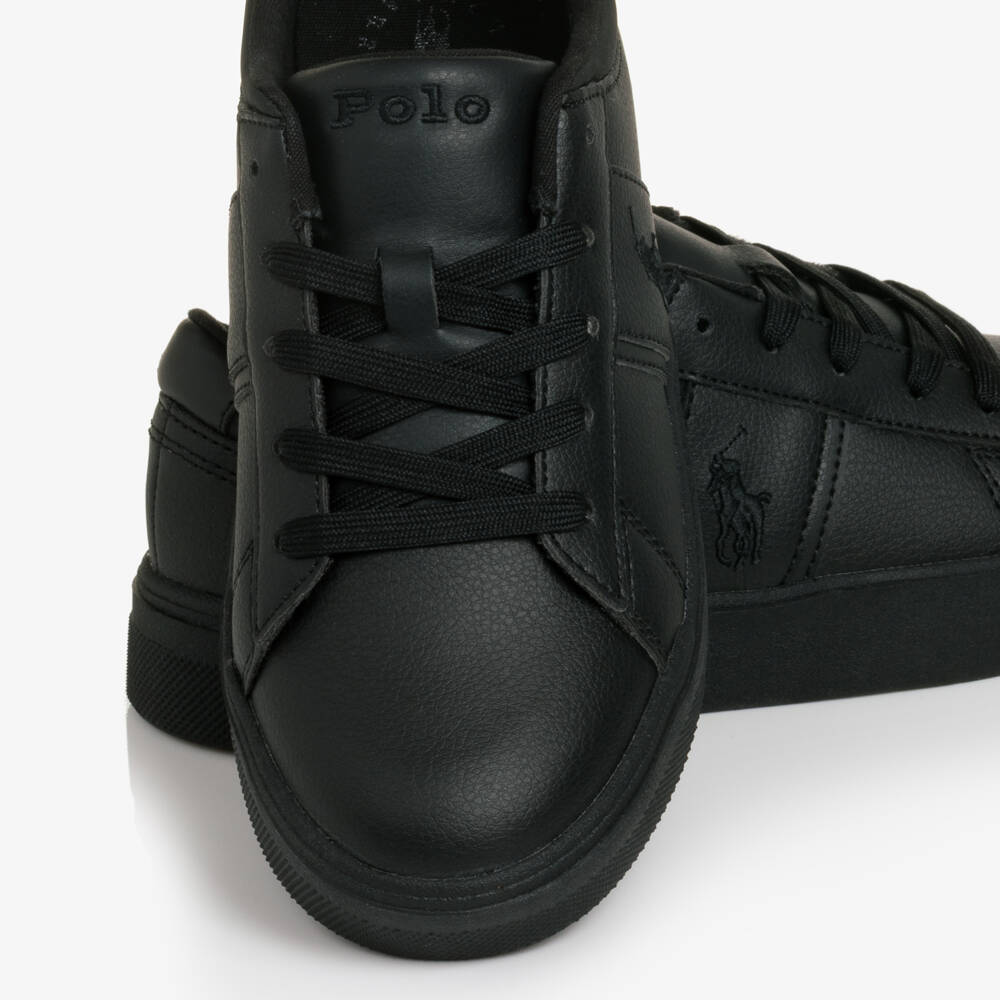 Ralph Lauren-Black Lace-Up Trainers with Polo Logo | Childrensalon