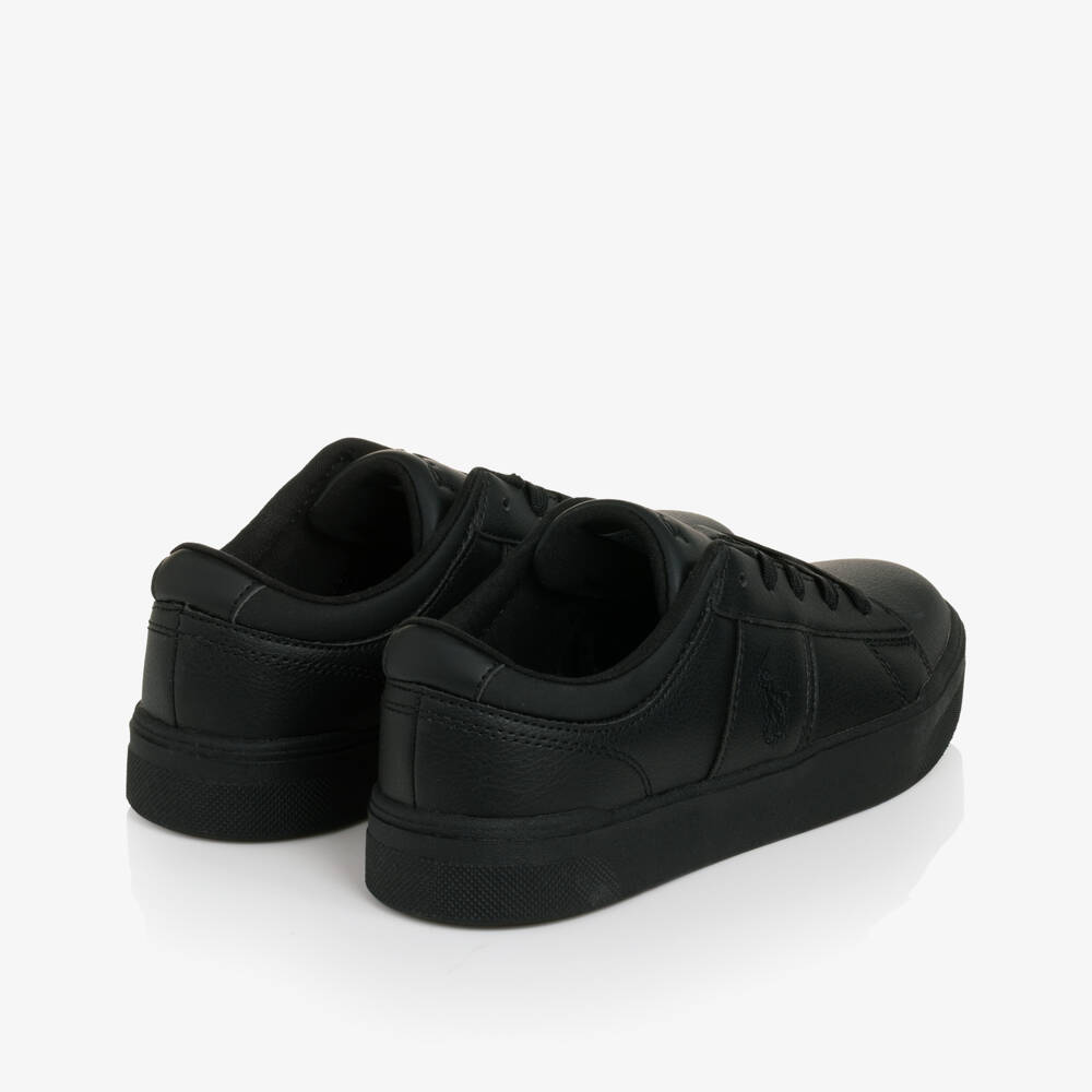 Ralph Lauren-Black Lace-Up Trainers with Polo Logo | Childrensalon