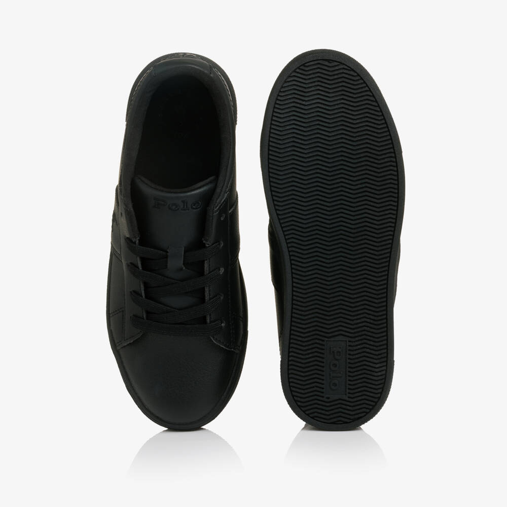 Ralph Lauren-Black Lace-Up Trainers with Polo Logo | Childrensalon