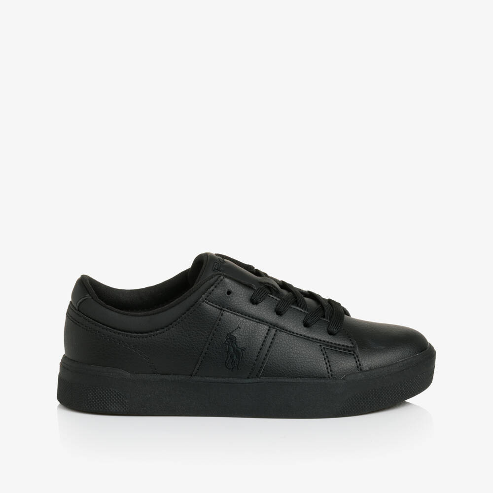 Ralph Lauren-Black Lace-Up Trainers with Polo Logo | Childrensalon