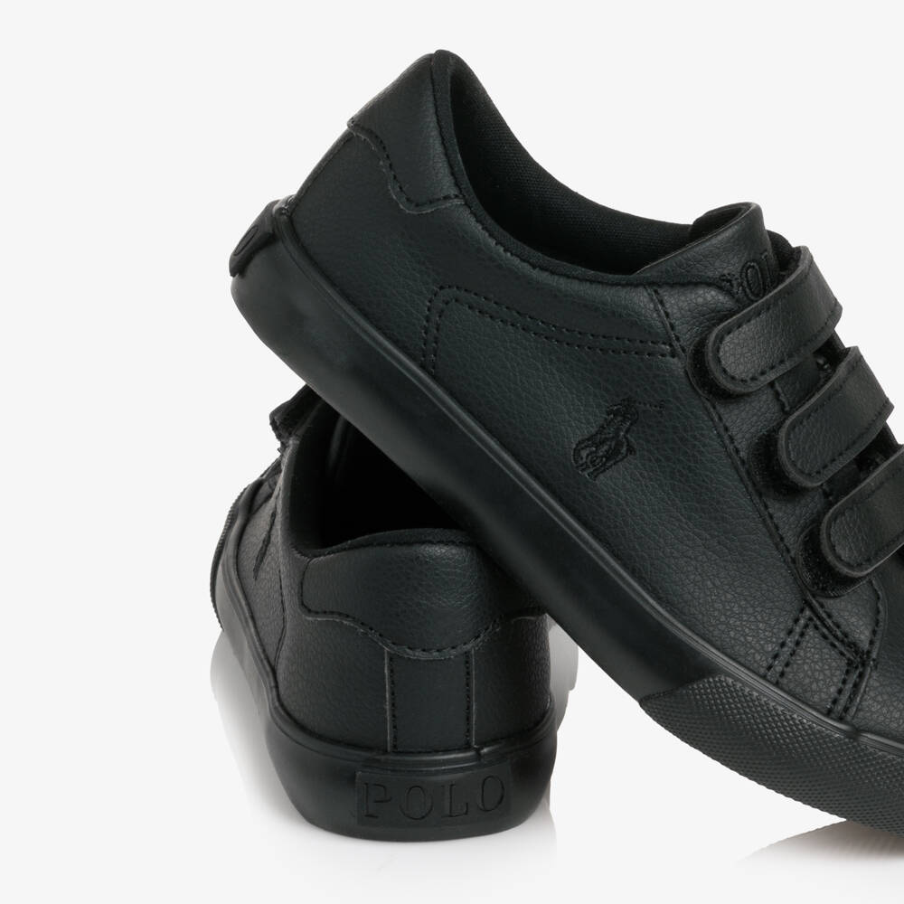 Ralph Lauren-Black Polo Trainers with Velcro Fastening | Childrensalon