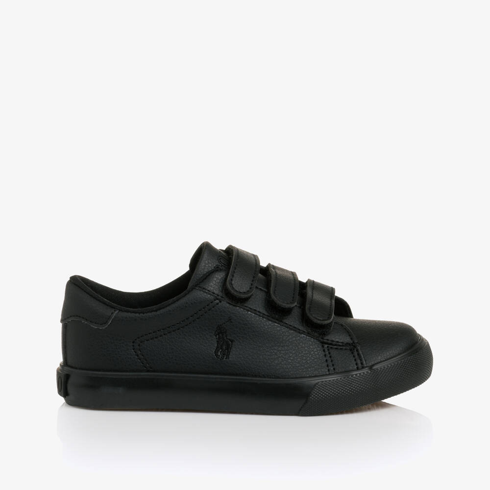 Ralph Lauren-Black Polo Trainers with Velcro Fastening | Childrensalon
