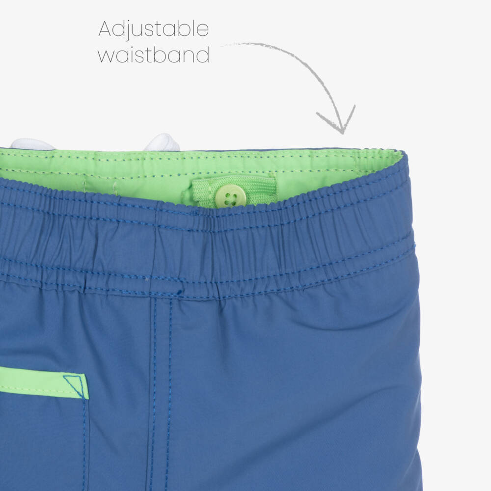 Ralph Lauren-Baby Boys Blue & Green Swim Shorts with Polo Bear | Childrensalon