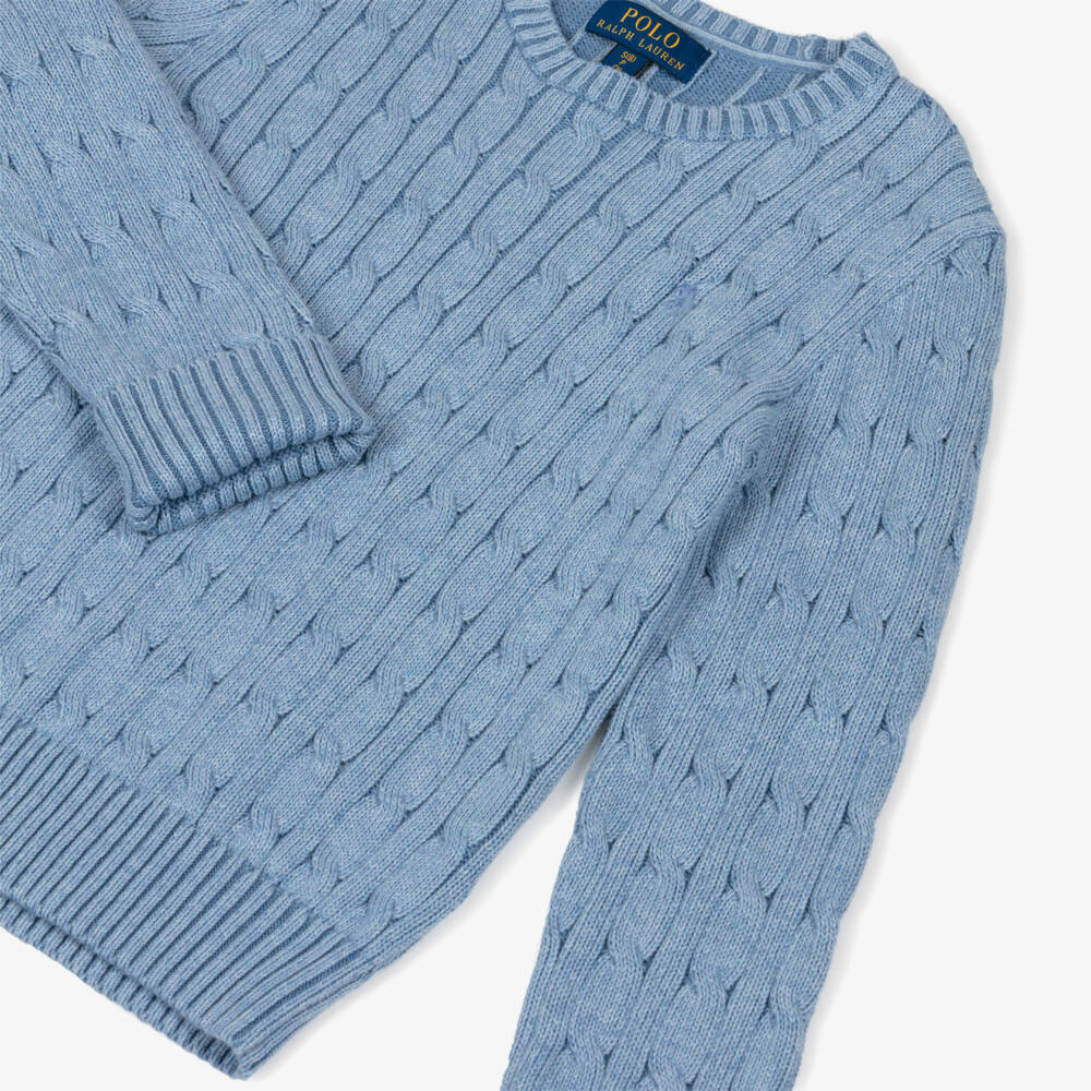 Ralph Lauren-Boys Blue Cotton Cable Knit Cotton Sweater | Childrensalon