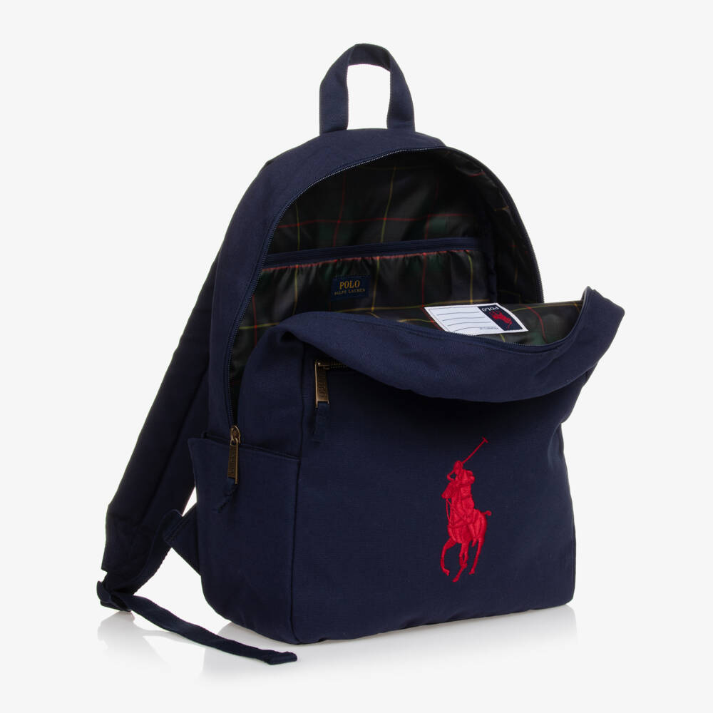 Ralph Lauren-Blue Canvas Big Pony Backpack (44cm) | Childrensalon