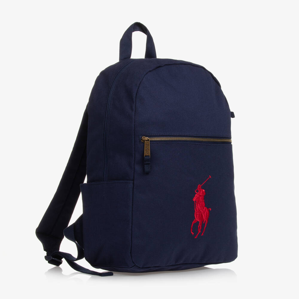 Ralph Lauren-حقيبة ظهر بشعار بوني قطن كانفاس لون كحلي (44 سم) | Childrensalon
