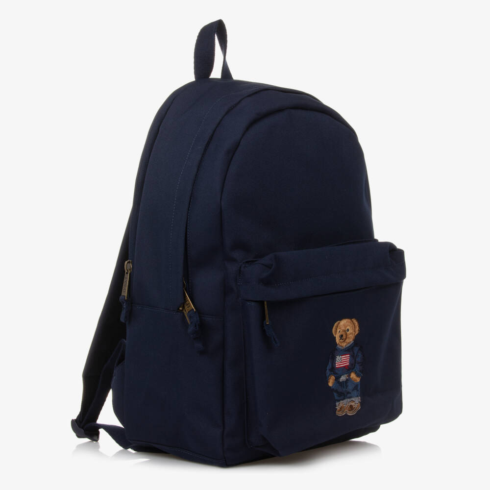 Ralph Lauren-Blue Canvas Polo Bear Backpack (44cm) | Childrensalon