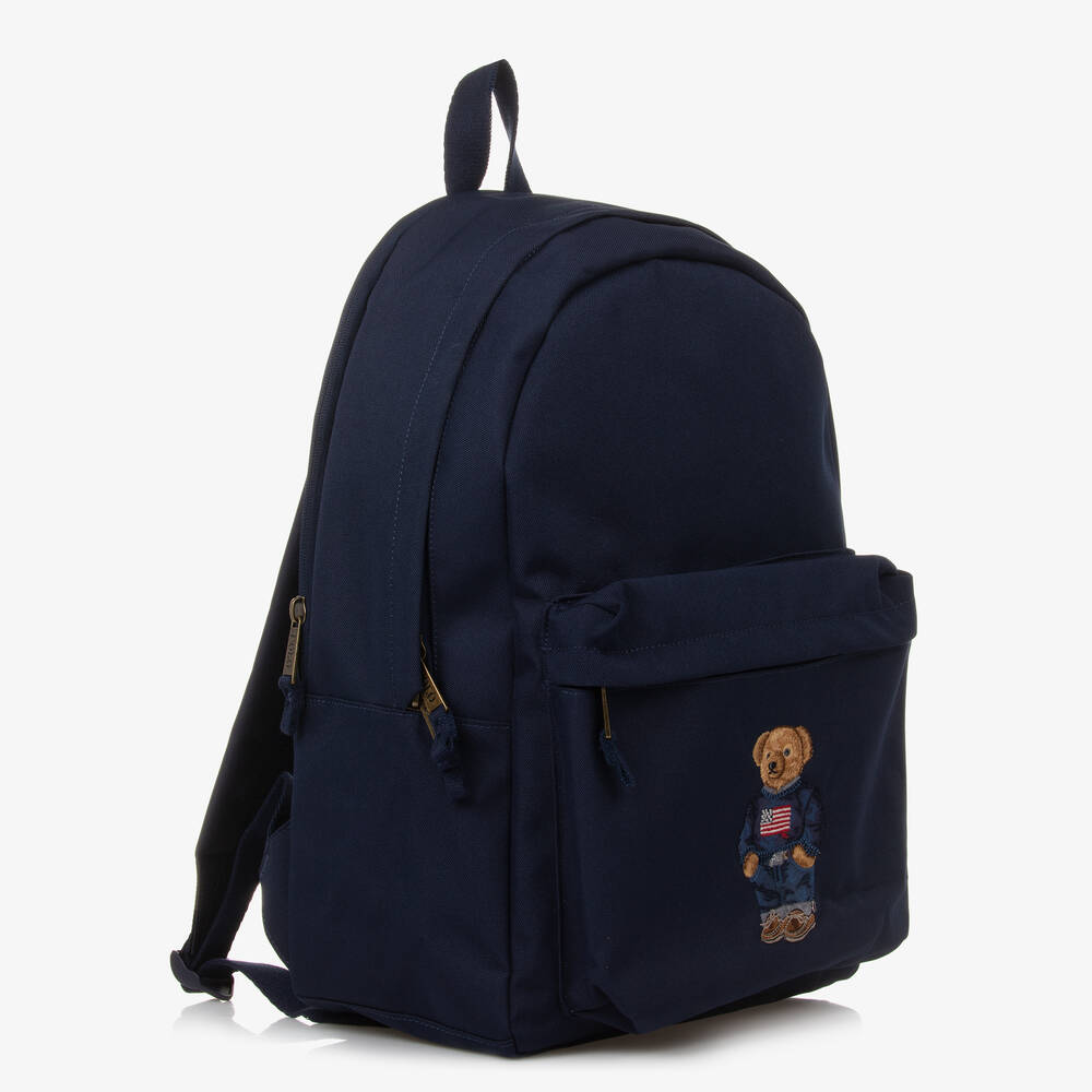 Ralph Lauren-حقيبة ظهر مطرزة كانفاس لون أزرق للأولاد (44 سم) | Childrensalon