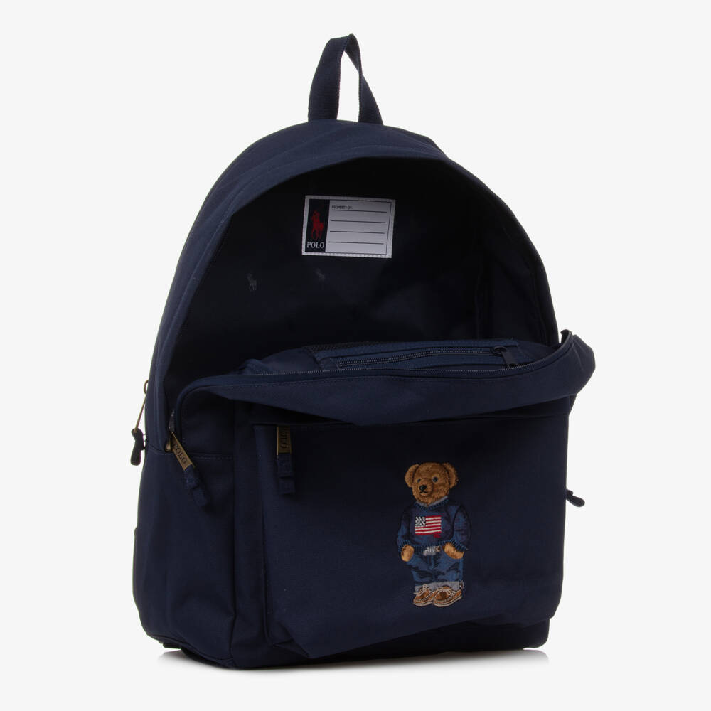 Ralph Lauren-Blue Canvas Polo Bear Backpack (44cm) | Childrensalon