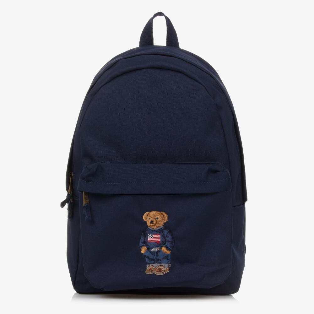 Ralph Lauren-Blue Canvas Polo Bear Backpack (44cm) | Childrensalon