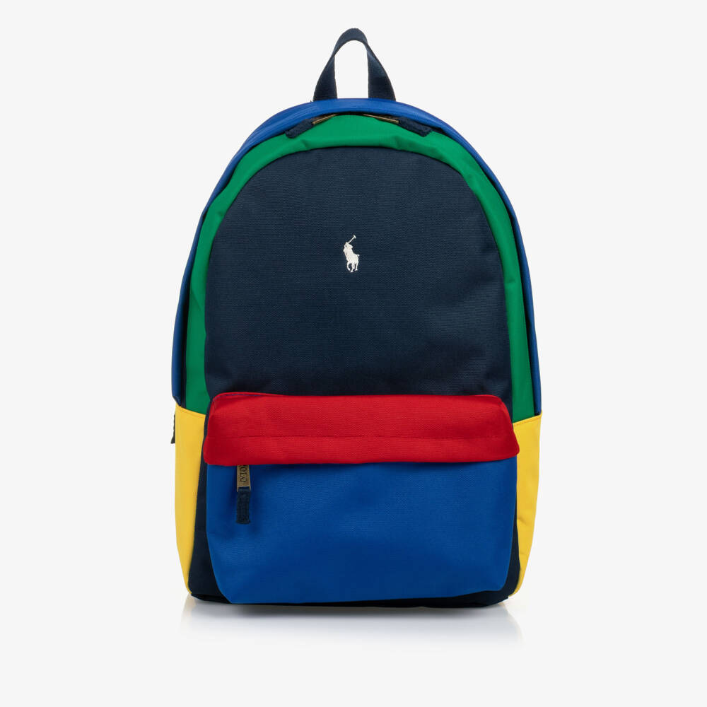 Ralph Lauren-Blue Colourblock Backpack with Pony Embroidery (45cm) | Childrensalon