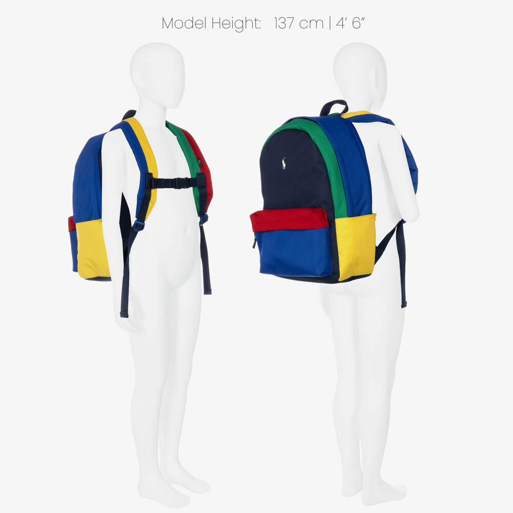 Ralph Lauren-Blue Colourblock Backpack with Pony Embroidery (45cm) | Childrensalon