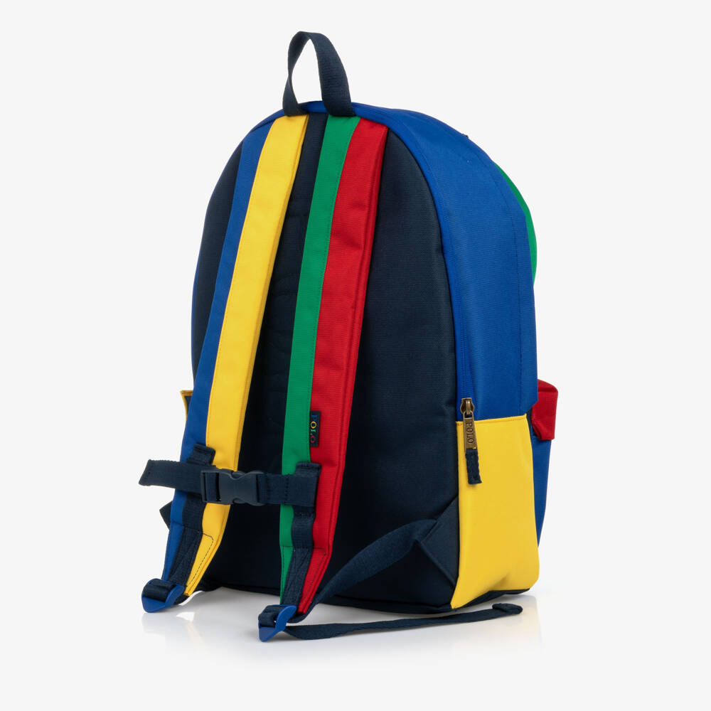 Ralph Lauren-Blue Colourblock Backpack with Pony Embroidery (45cm) | Childrensalon