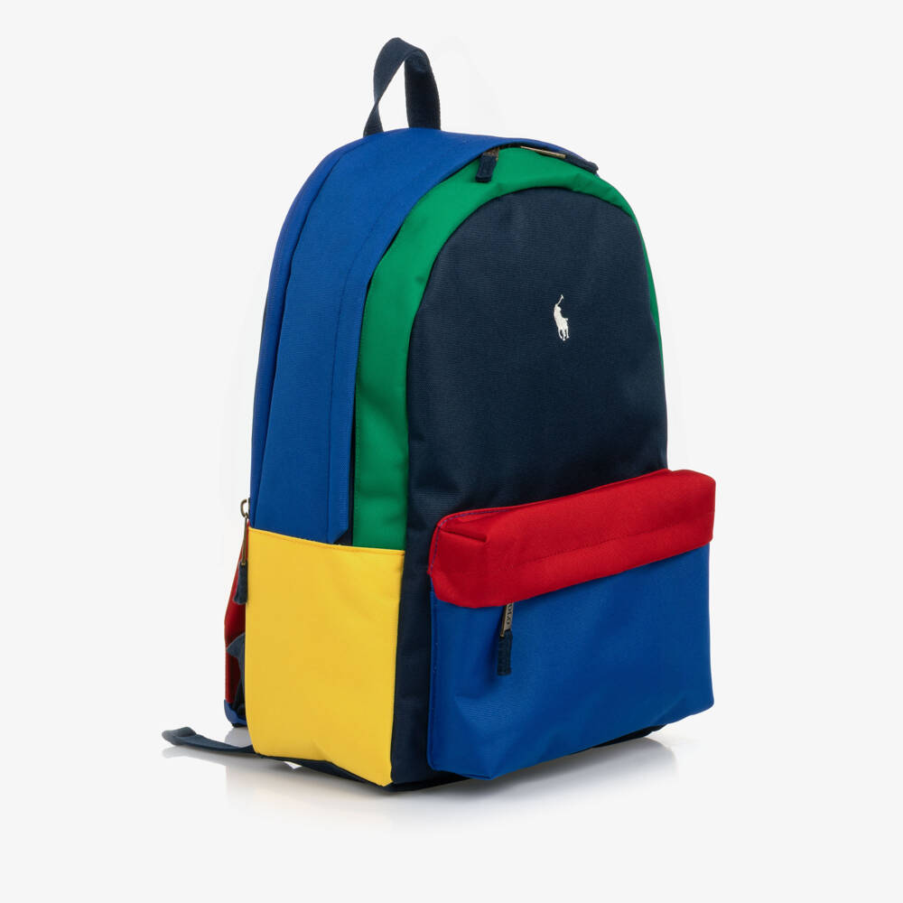 Ralph Lauren-Blue Colourblock Backpack with Pony Embroidery (45cm) | Childrensalon