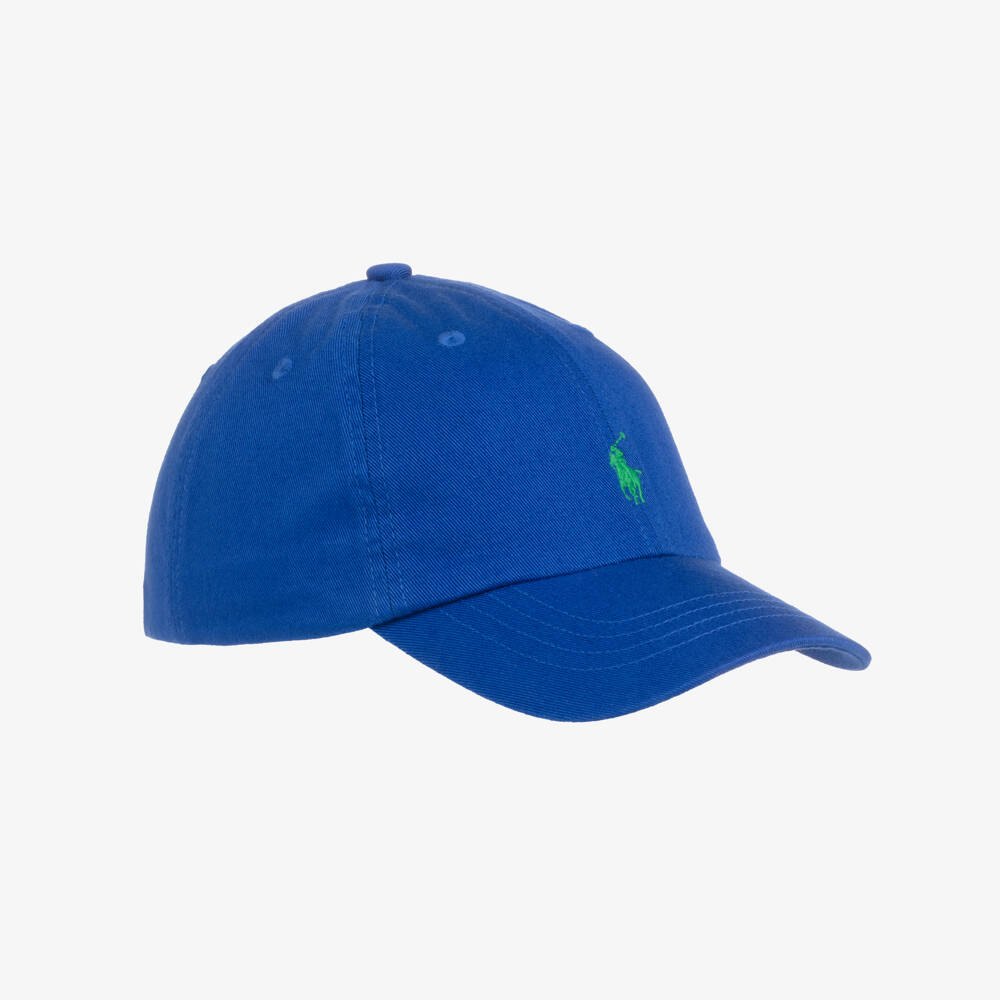 Ralph Lauren-Blue Cotton Twill Baseball Cap with Embroidered Logos | Childrensalon