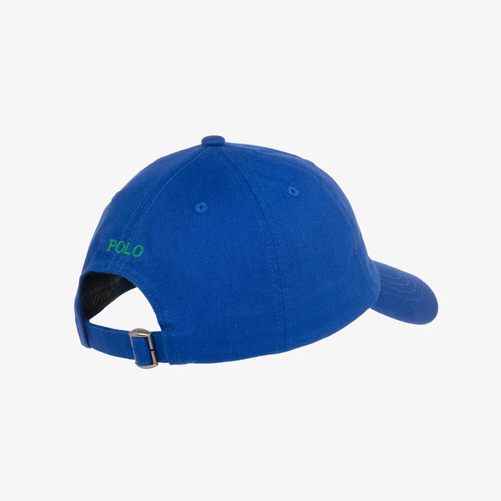 Ralph Lauren-Blue Cotton Twill Baseball Cap with Embroidered Logos | Childrensalon