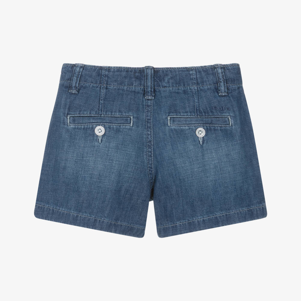 Ralph Lauren-Girls Blue Lightweight Denim Shorts | Childrensalon