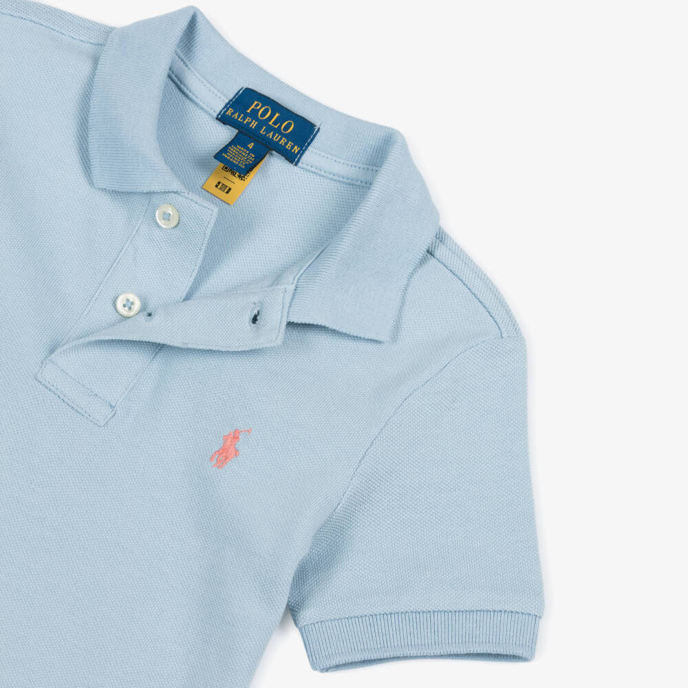 Ralph Lauren-Boys Blue Cotton Piqué Polo Shirt with Embroidered Logo | Childrensalon