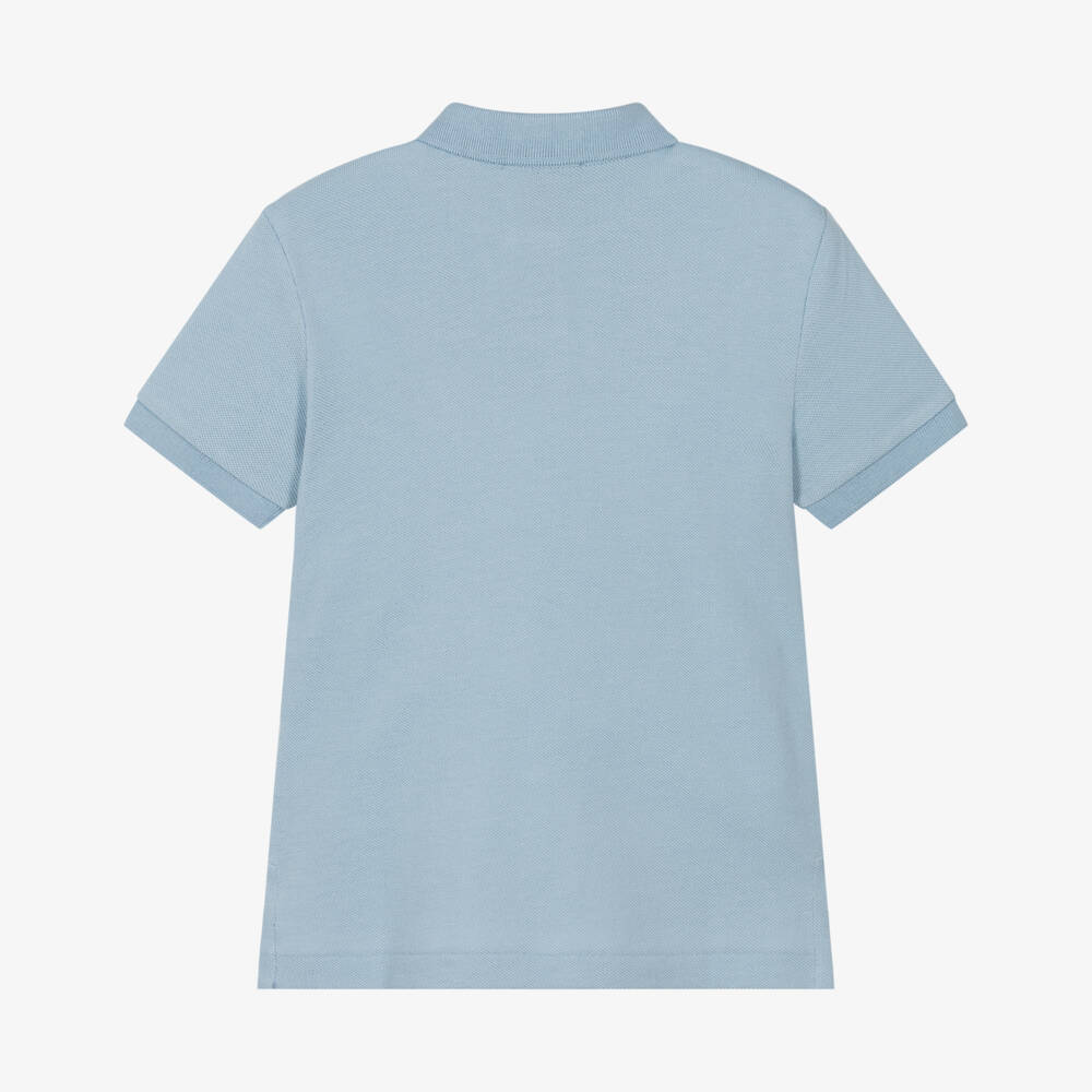 Ralph Lauren-Boys Blue Cotton Piqué Polo Shirt with Embroidered Logo | Childrensalon