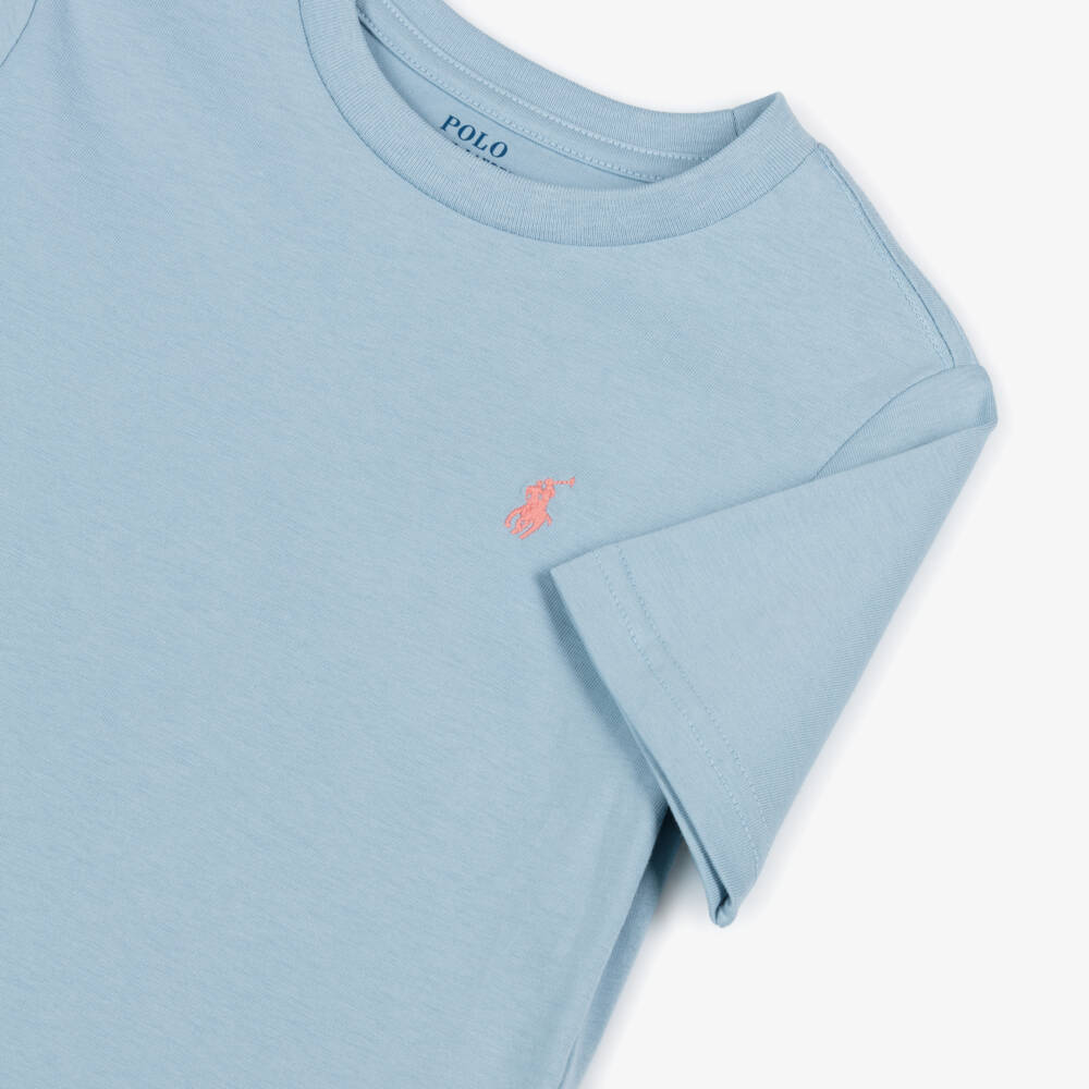 Ralph Lauren-Boys Blue Cotton Jersey T-Shirt with Signature Pony Logo | Childrensalon